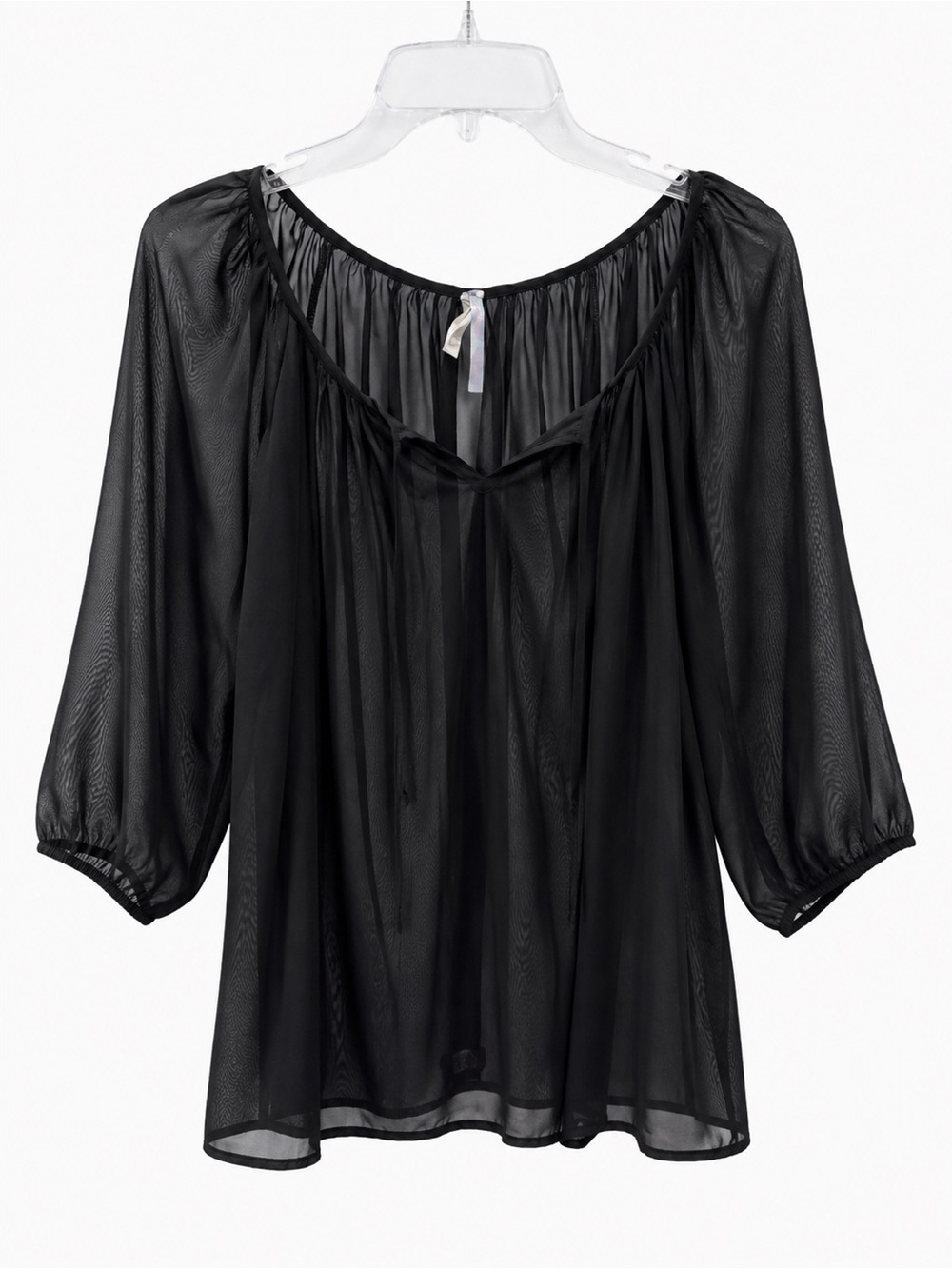 Moa Black Sheer Chiffon Boho Blouse Peasant Top – XL